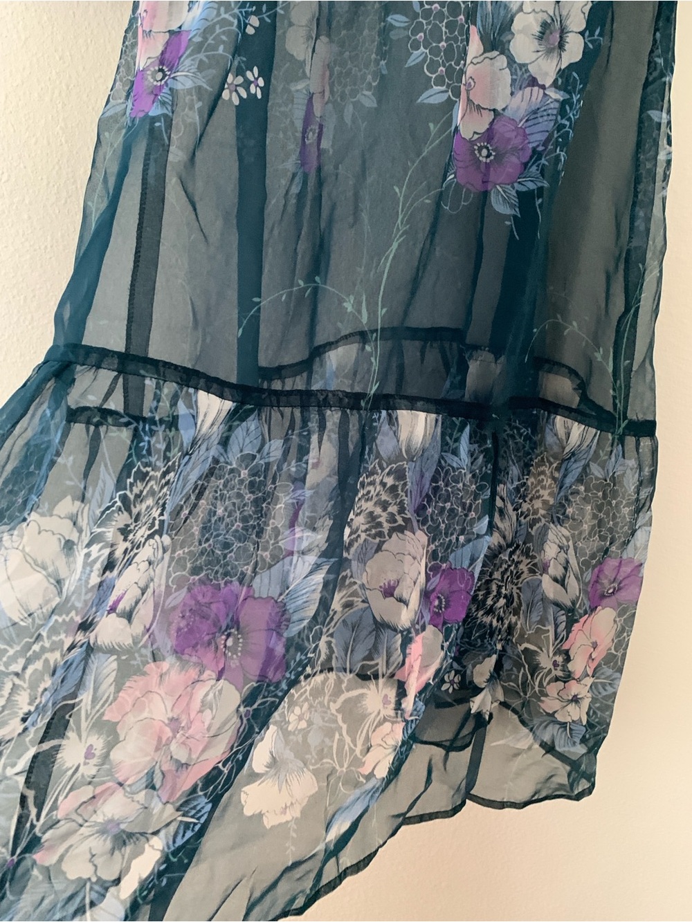 Sheer, Silk, Teal Dress with Ruffles & Flowers - Picture 7 of 8